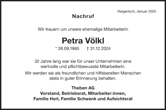 Traueranzeige von Petra Völkl von SÜDWEST PRESSE Zollernalbkreis/Hohenzollerische Zeitung