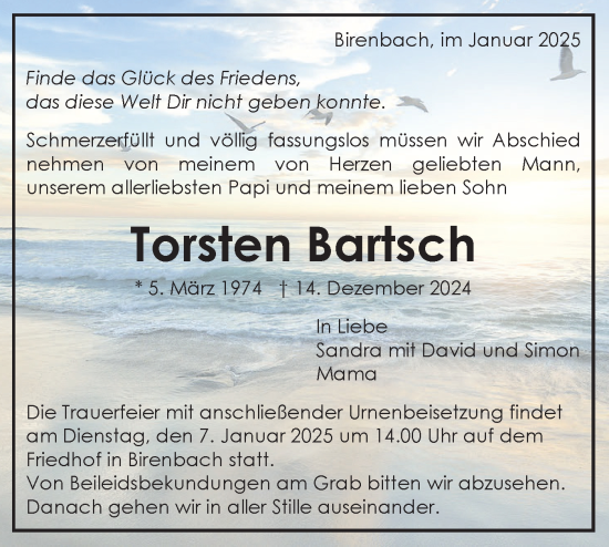 Traueranzeige von Torsten Bartsch von NWZ Neue Württembergische Zeitung