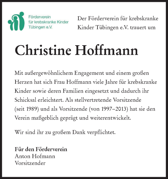 Traueranzeige von Christine Hoffmann von Schwäbische Tagblatt