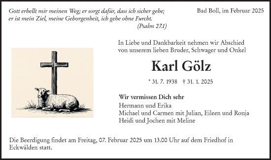 Traueranzeige von Karl Gölz von NWZ Neue Württembergische Zeitung