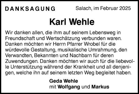 Traueranzeige von Karl Wehle von NWZ Neue Württembergische Zeitung