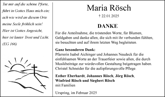 Traueranzeige von Maria Rösch von SÜDWEST PRESSE Ausgabe Ulm/Neu-Ulm