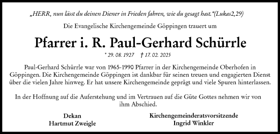 Traueranzeige von Paul-Gerhard Schürrle von NWZ Neue Württembergische Zeitung