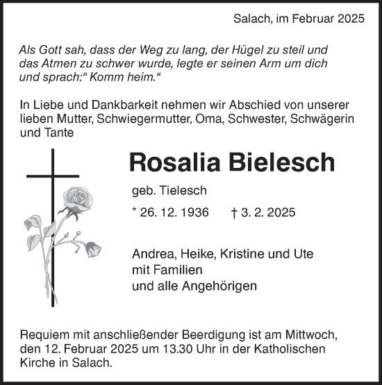 Traueranzeige von Rosalia Bielesch von NWZ Neue Württembergische Zeitung