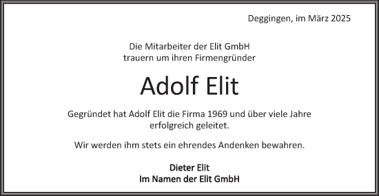 Traueranzeige von Adolf Elit von Geislinger Zeitung