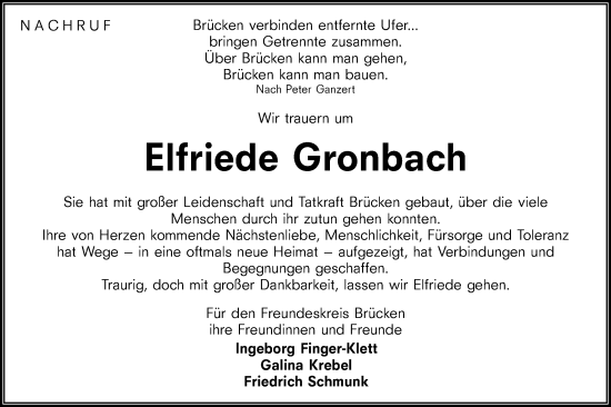 Traueranzeige von Elfriede Gronbach von Haller Tagblatt